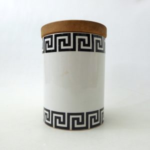 1960s Portmeirion pottery Greek Key ceramic black and white storage jar canister