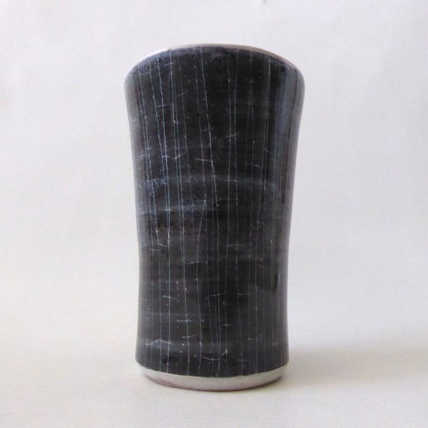 1960s Rye Pottery sgraffito Astrakhan vase, black grey 5" thrown pot art/studio - Image 3