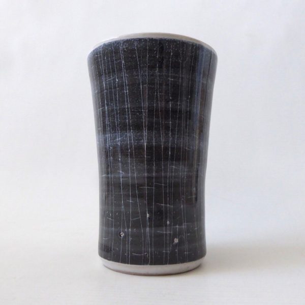1960s Rye Pottery sgraffito Astrakhan vase, black grey 5" thrown pot art/studio - Image 4