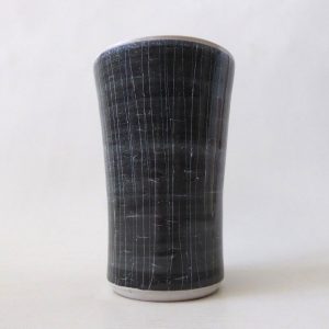 1960s Rye Pottery sgraffito Astrakhan vase, black grey 5" thrown pot art/studio
