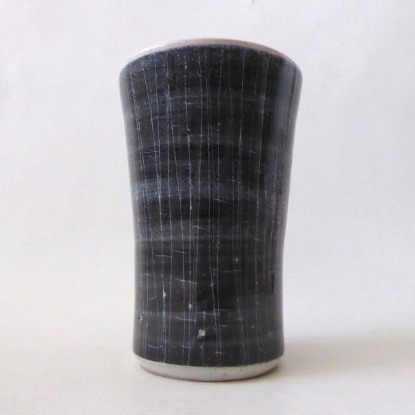 1960s Rye Pottery sgraffito Astrakhan vase, black grey 5" thrown pot art/studio - Image 5
