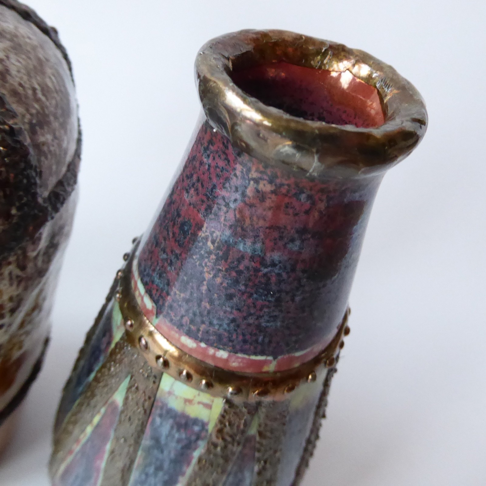 3 decorated West German Pottery vintage ceramic vases pot. Tin/lead solder lines - Image 16