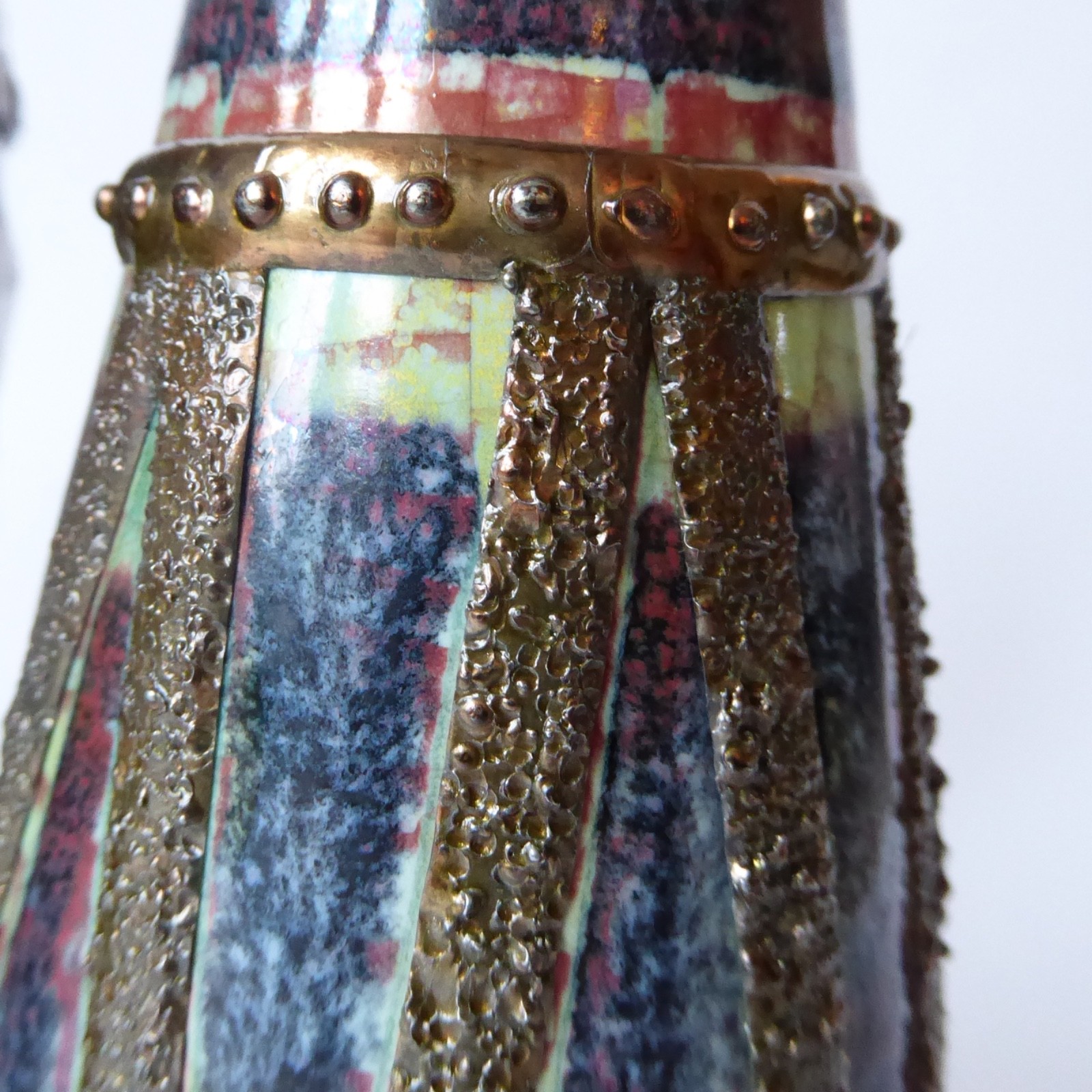 3 decorated West German Pottery vintage ceramic vases pot. Tin/lead solder lines - Image 17