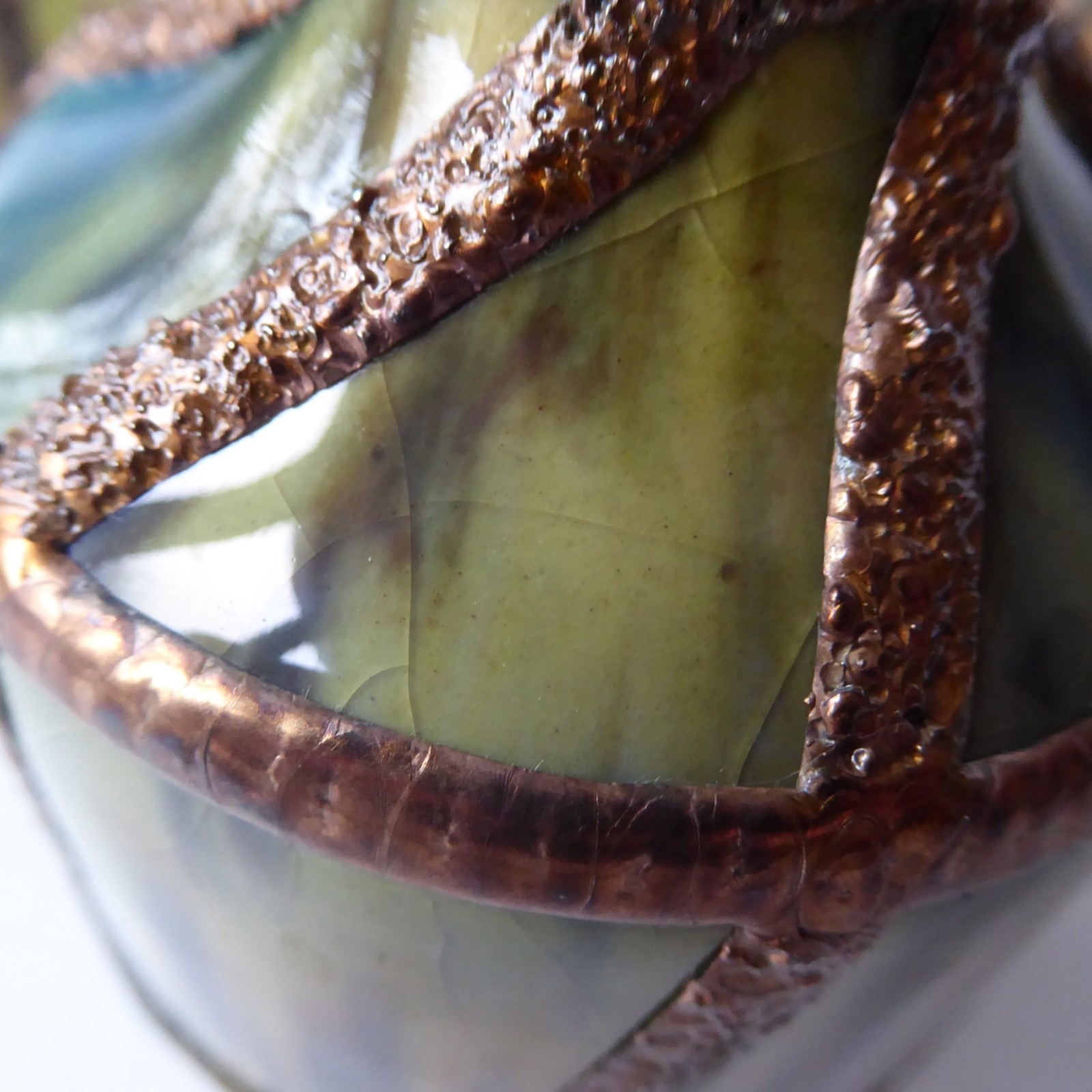 3 hand decorated vintage pottery ceramic vases. Tin/lead solder lines. Small pot - Image 14