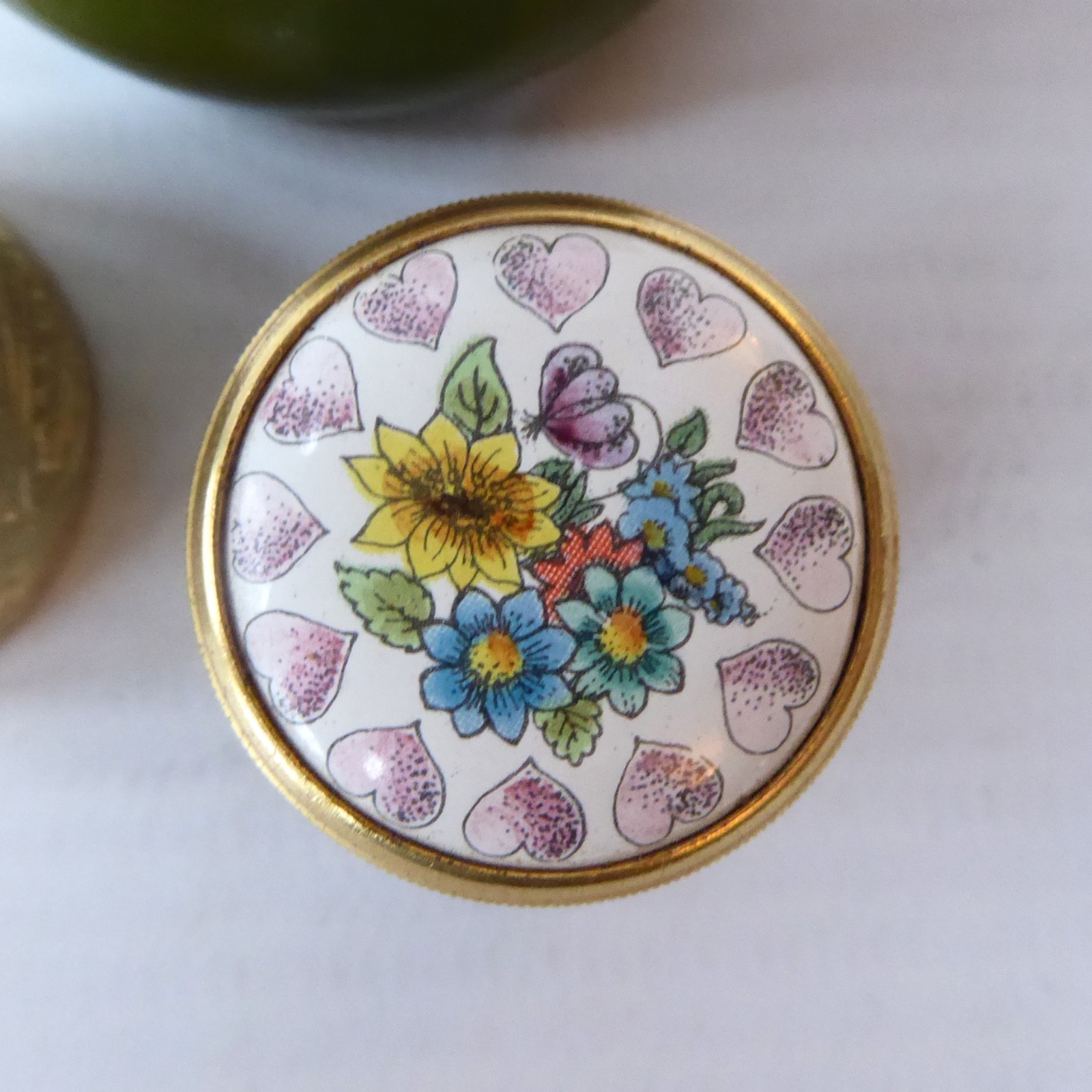 3 small round stone & enamel metal trinket container pill snuff boxes lidded pot - Image 4