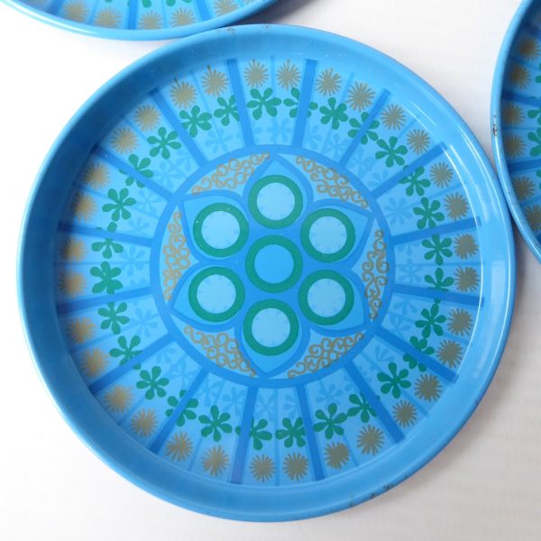 6 vintage Worcester Ware Pat Albeck cocktail mats/coasters. 1960s/1970s blue - Image 3