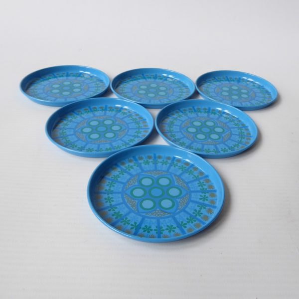 6 vintage Worcester Ware Pat Albeck cocktail mats/coasters. 1960s/1970s blue - Image 4