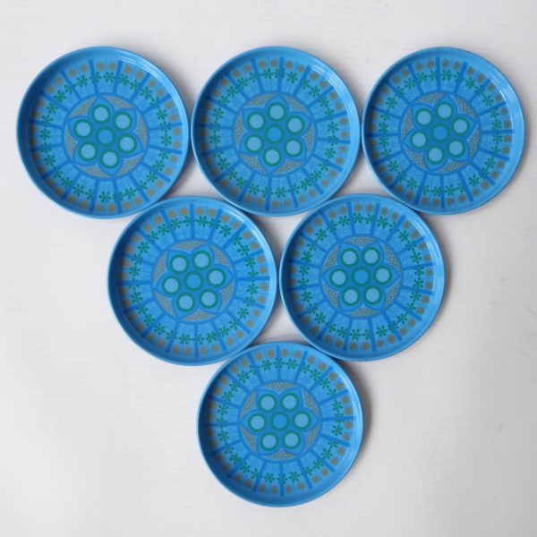 6 vintage Worcester Ware Pat Albeck cocktail mats/coasters. 1960s/1970s blue - Image 5