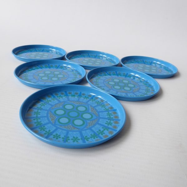 6 vintage Worcester Ware Pat Albeck cocktail mats/coasters. 1960s/1970s blue - Image 6