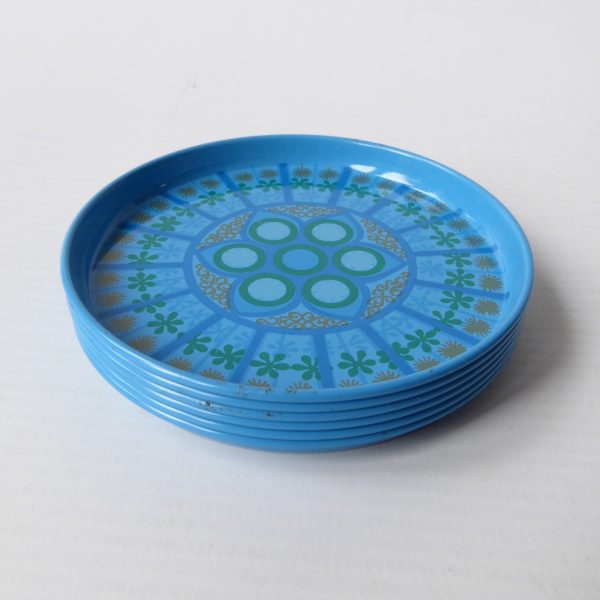 6 vintage Worcester Ware Pat Albeck cocktail mats/coasters. 1960s/1970s blue - Image 8