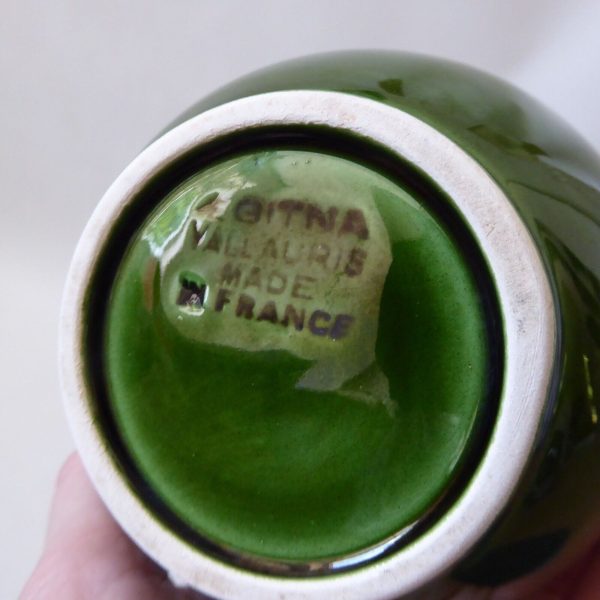 Aegitna Vallauris French vintage vase pottery ceramic, glossy green. Mid century - Image 11
