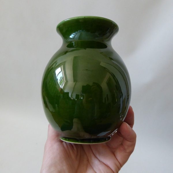 Aegitna Vallauris French vintage vase pottery ceramic, glossy green. Mid century - Image 4