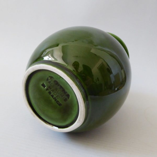 Aegitna Vallauris French vintage vase pottery ceramic, glossy green. Mid century - Image 9