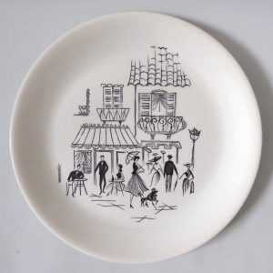 Alfred Meakin vintage 50s Parisienne dinner plate, 10". Round Paris cafe drawing