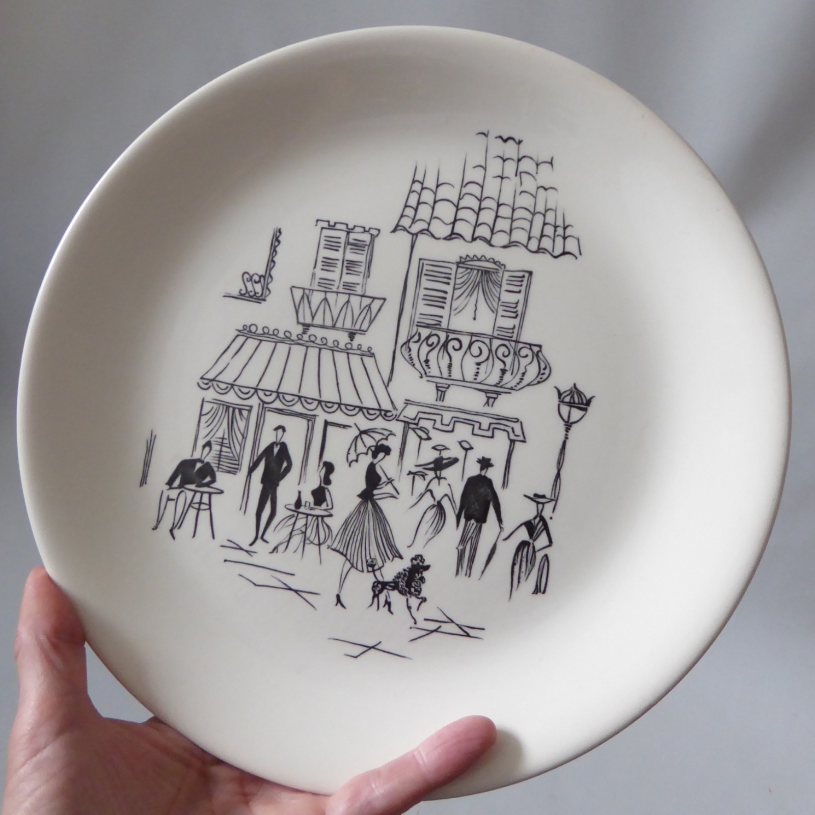 Alfred Meakin vintage 50s Parisienne dinner plate, 10". Round Paris cafe drawing - Image 8