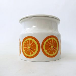 Arabia Finland Pomona orange marmalade jam pot, mid century 1960s lidded jar AF