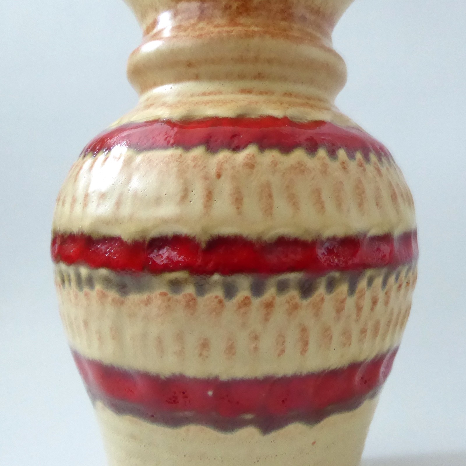 Bay Keramik West German pottery ceramic vase, cream + red stripes. 1970s, 26-20 - Image 5