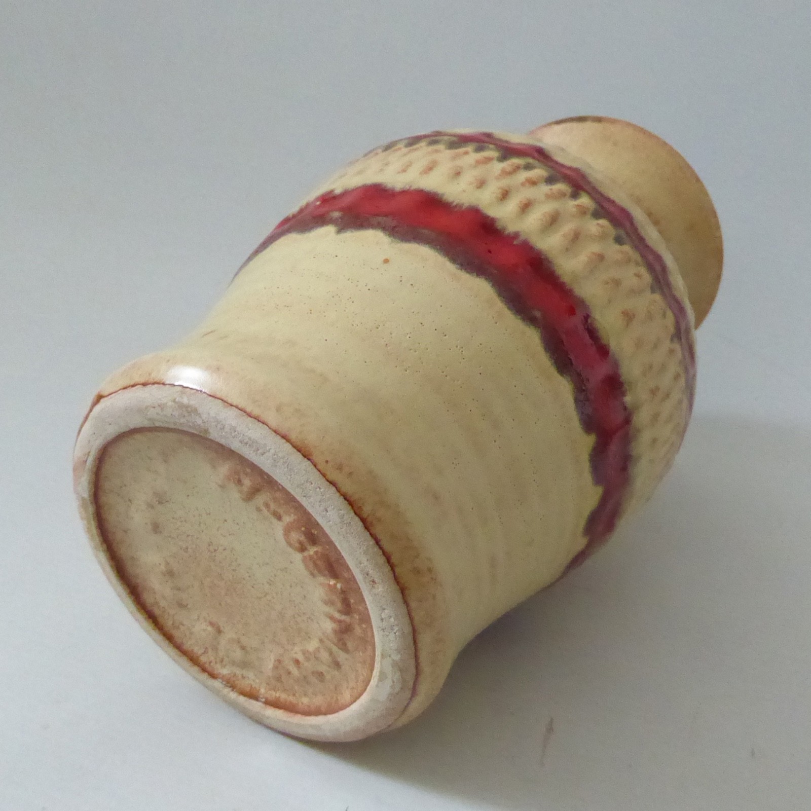 Bay Keramik West German pottery ceramic vase, cream + red stripes. 1970s, 26-20 - Image 8