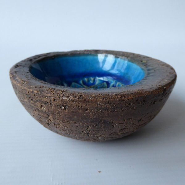 Bitossi H33/10 off-centre bowl ashtray dish Aldo Londi Rimini Blue flower MCM 4" - Image 11