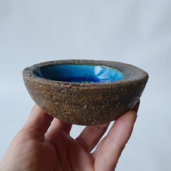 Bitossi H33/10 off-centre bowl ashtray dish Aldo Londi Rimini Blue flower MCM 4" - Image 12