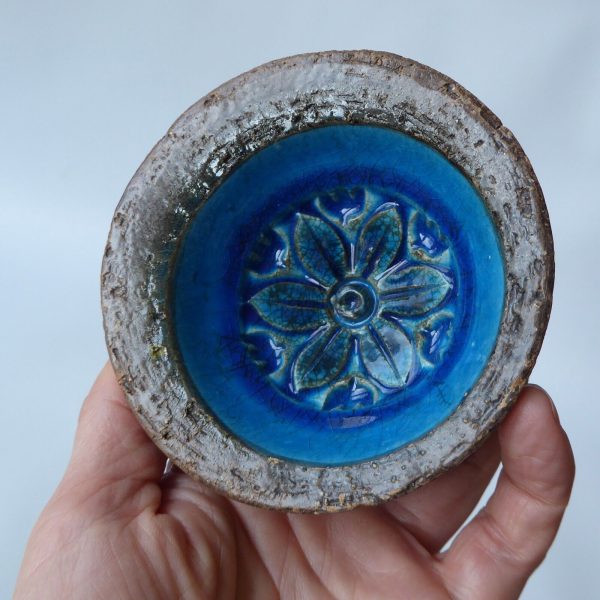 Bitossi H33/10 off-centre bowl ashtray dish Aldo Londi Rimini Blue flower MCM 4" - Image 13