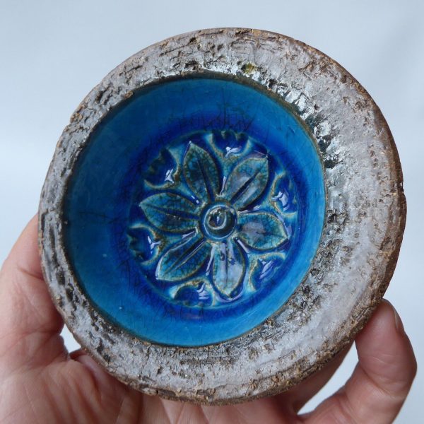 Bitossi H33/10 off-centre bowl ashtray dish Aldo Londi Rimini Blue flower MCM 4" - Image 14