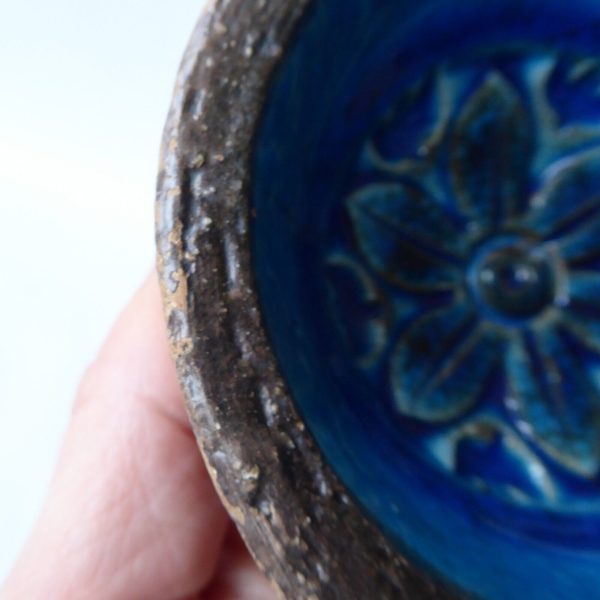 Bitossi H33/10 off-centre bowl ashtray dish Aldo Londi Rimini Blue flower MCM 4" - Image 17