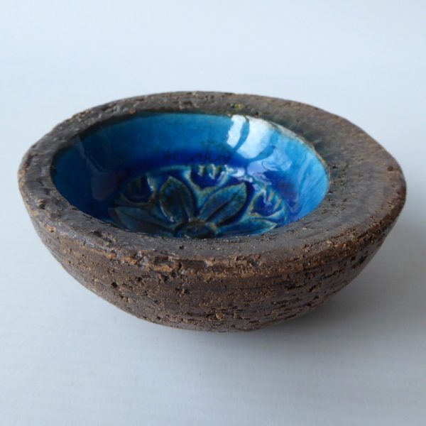 Bitossi H33/10 off-centre bowl ashtray dish Aldo Londi Rimini Blue flower MCM 4" - Image 3