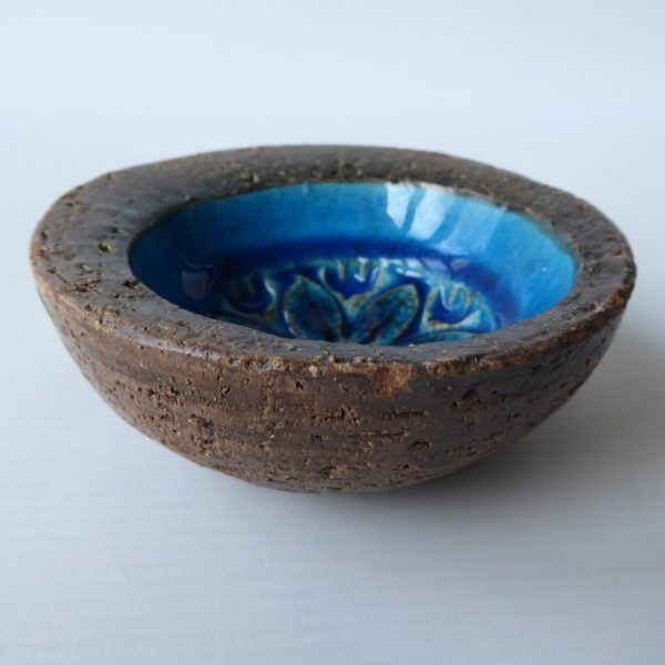 Bitossi H33/10 off-centre bowl ashtray dish Aldo Londi Rimini Blue flower MCM 4" - Image 9