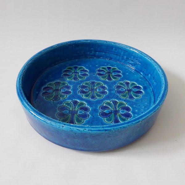 Bitossi large 8" bowl ashtray dish Aldo Londi Rimini Blue flower, vintage 1960s - Image 3