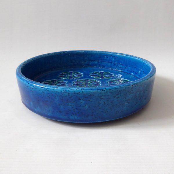 Bitossi large 8" bowl ashtray dish Aldo Londi Rimini Blue flower, vintage 1960s - Image 4
