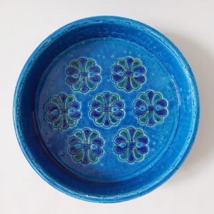Bitossi large 8" bowl ashtray dish Aldo Londi Rimini Blue flower, vintage 1960s