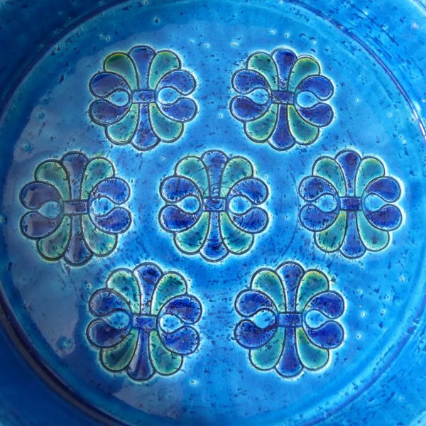 Bitossi large 8" bowl ashtray dish Aldo Londi Rimini Blue flower, vintage 1960s - Image 5