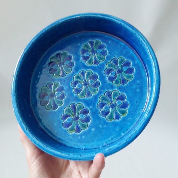 Bitossi large 8" bowl ashtray dish Aldo Londi Rimini Blue flower, vintage 1960s - Image 6