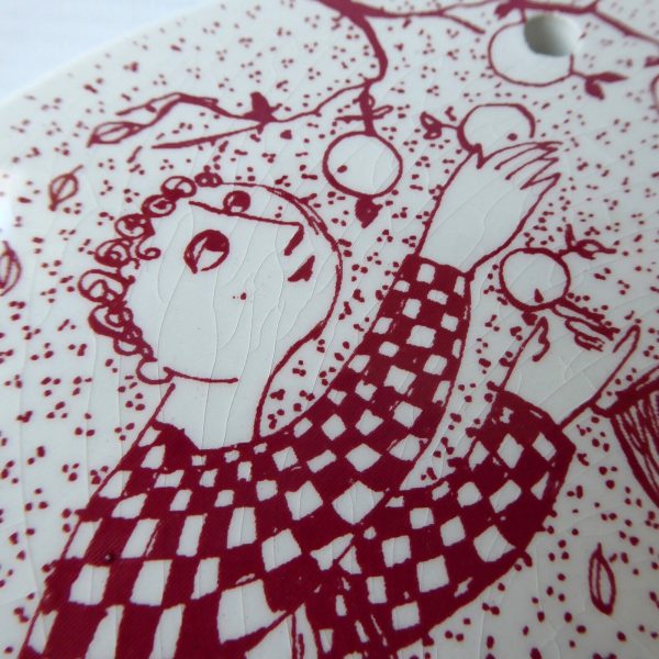 Bjorn Wiinblad Oktober Paradis red wall plaque, vintage Nymolle Denmark. Ceramic - Image 4