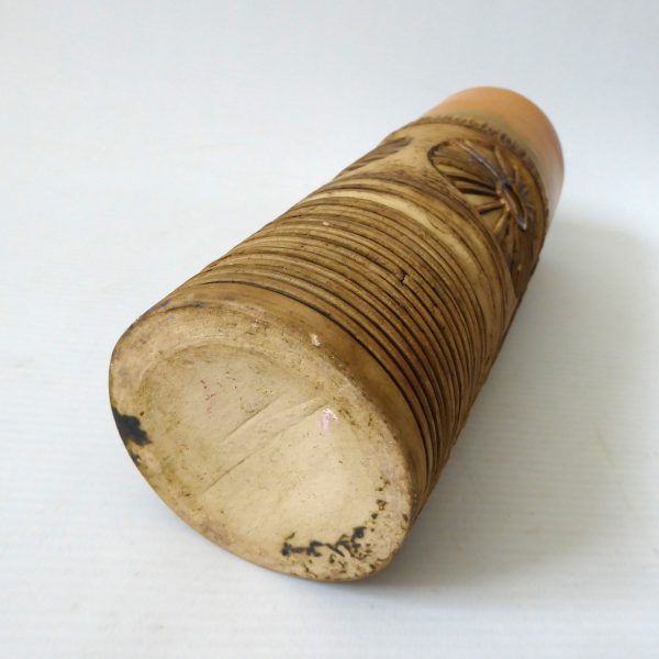 Bob Dawe vintage studio pottery art cylinder vase, large 21cm, orange sunburst - Image 11
