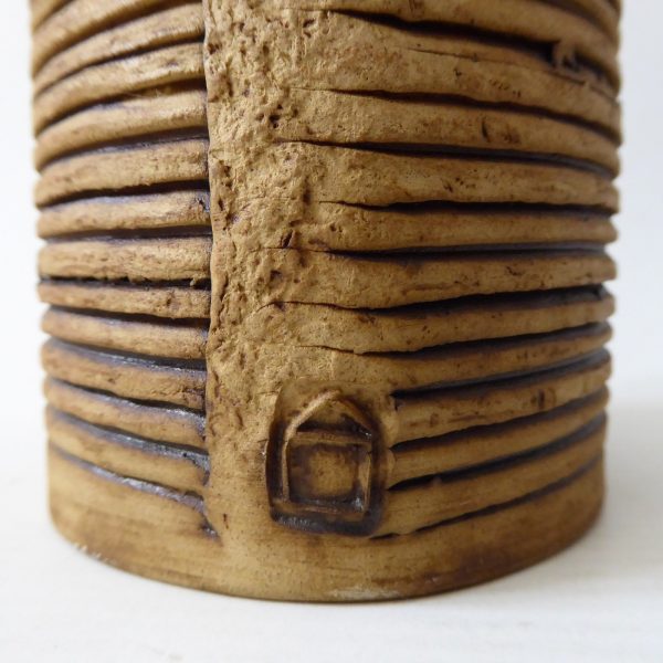Bob Dawe vintage studio pottery art cylinder vase, large 21cm, orange sunburst - Image 7