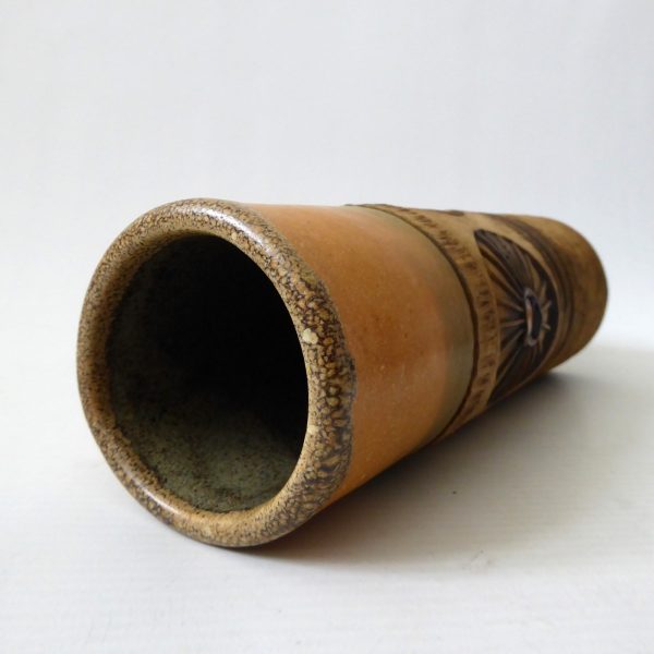 Bob Dawe vintage studio pottery art cylinder vase, large 21cm, orange sunburst - Image 10