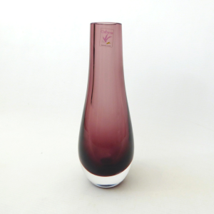 Caithness Heather purple Stroma 4033 art glass bud vase, 1970s Scottish vintage