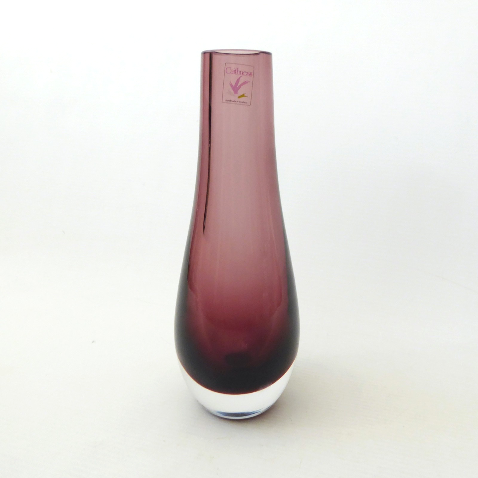Caithness Heather purple Stroma 4033 art glass bud vase, 1970s Scottish vintage
