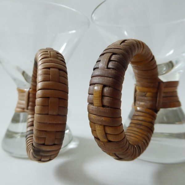 Carl Aubock? MCM raffia/rattan wrapped small bar glasses. Conical shot glass 60s - Image 8