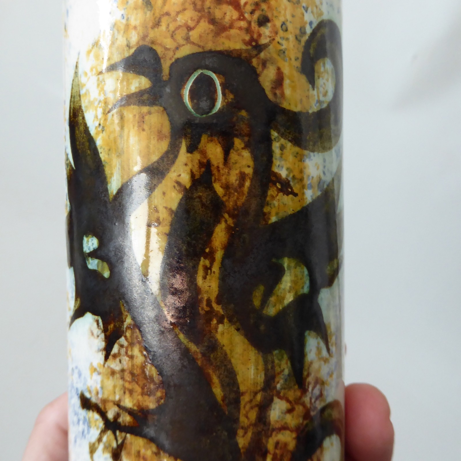 Celtic Pottery Newlyn Cornwall studio tall mug, black Phoenix. Vintage 1970s cup - Image 2