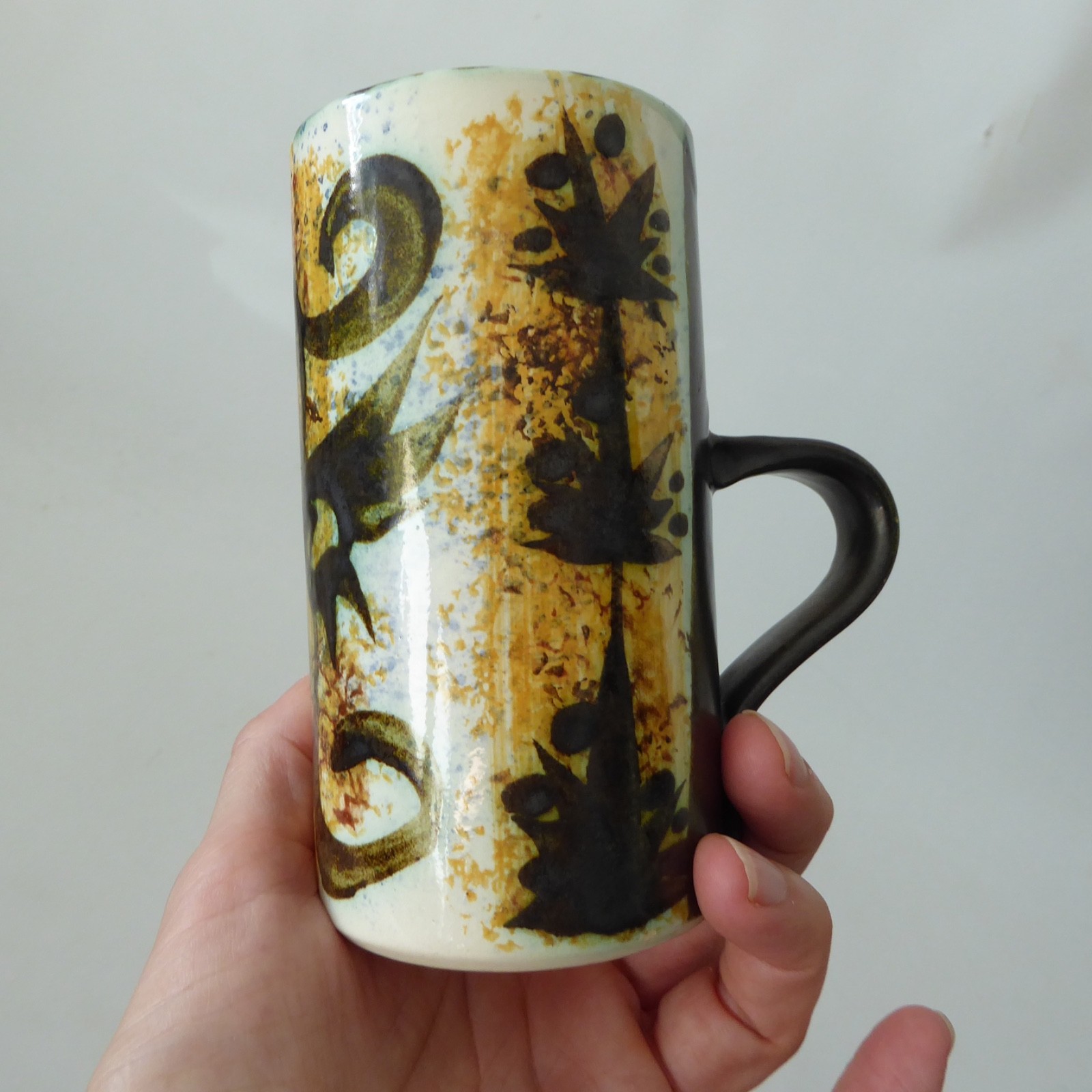 Celtic Pottery Newlyn Cornwall studio tall mug, black Phoenix. Vintage 1970s cup - Image 4
