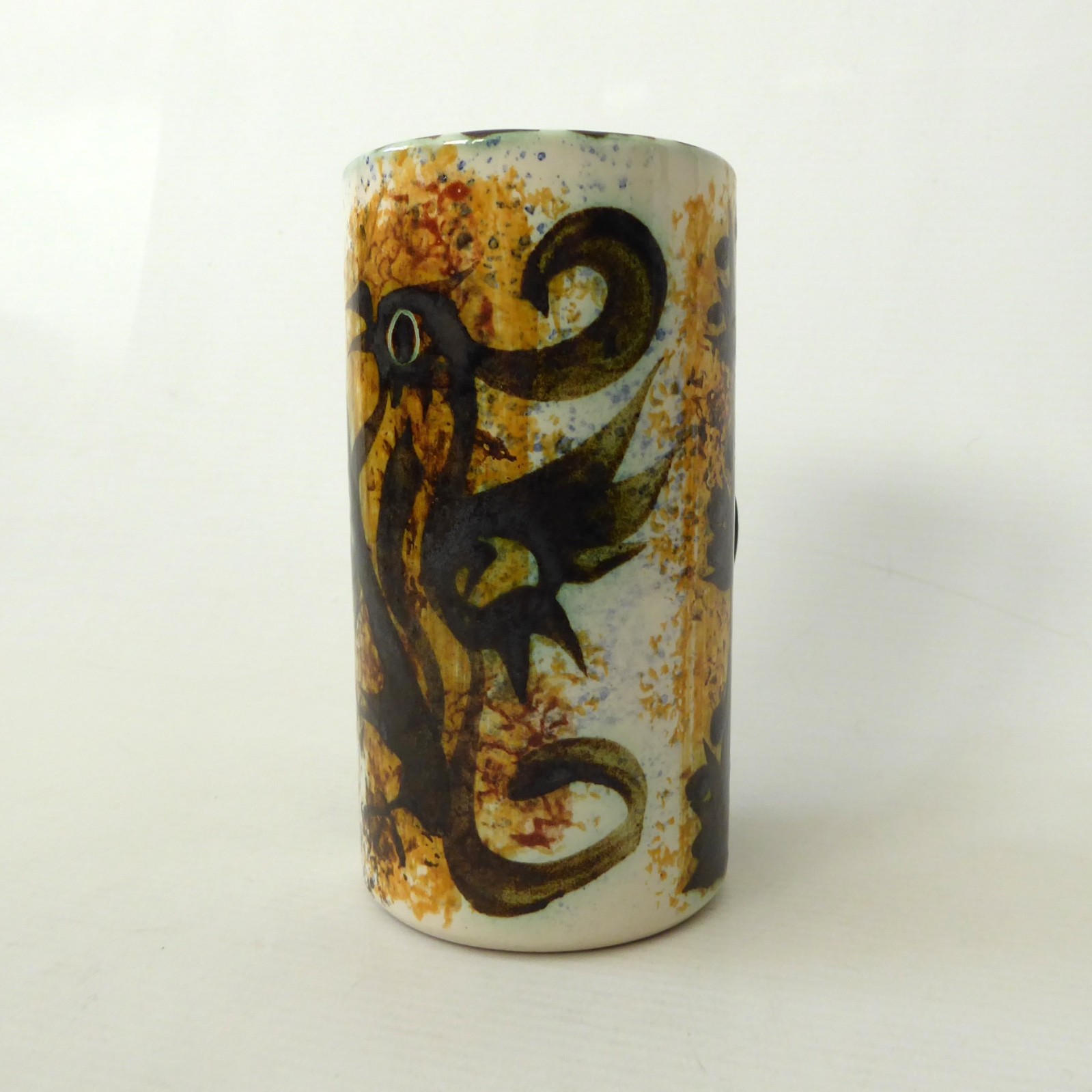 Celtic Pottery Newlyn Cornwall studio tall mug, black Phoenix. Vintage 1970s cup - Image 5