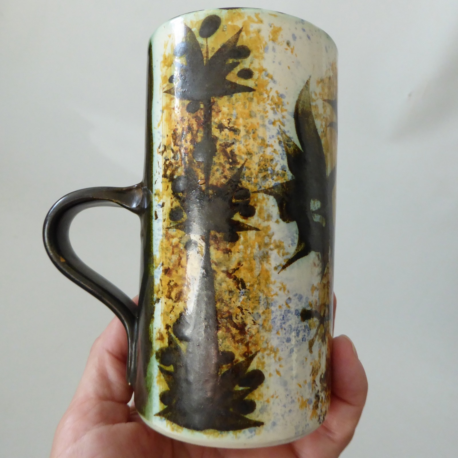 Celtic Pottery Newlyn Cornwall studio tall mug, black Phoenix. Vintage 1970s cup - Image 8