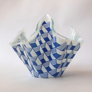 Chance Glass handkerchief blue Carre Escher vase vintage retro 4" geometric bowl