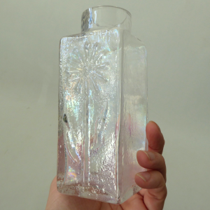 Dartington Glass FT59 daisy art glass block vase, Frank Thrower vintage 1960s