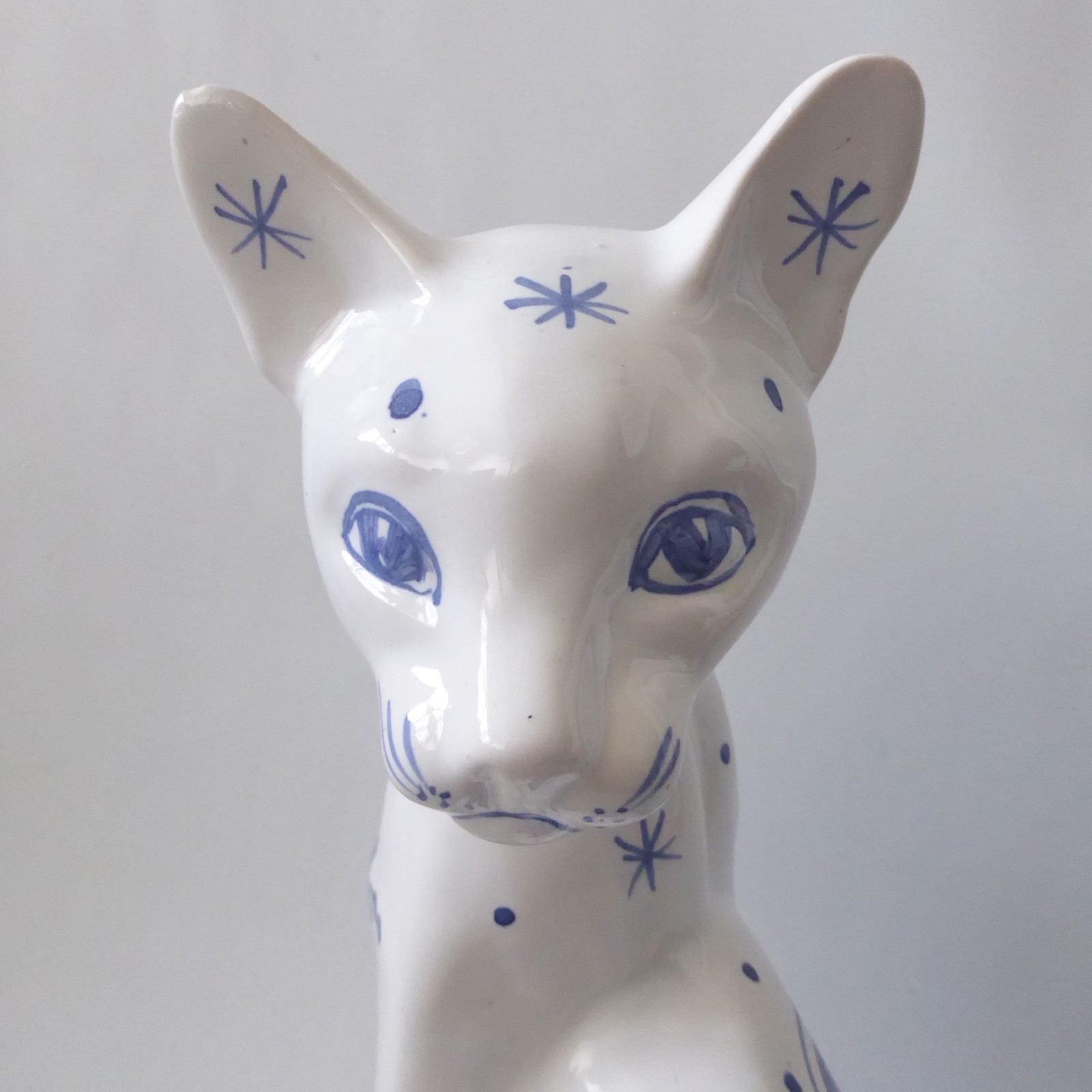 David Sharp Rye pottery big cat 13" siamese figure statue, 1970s retro blue - Image 11
