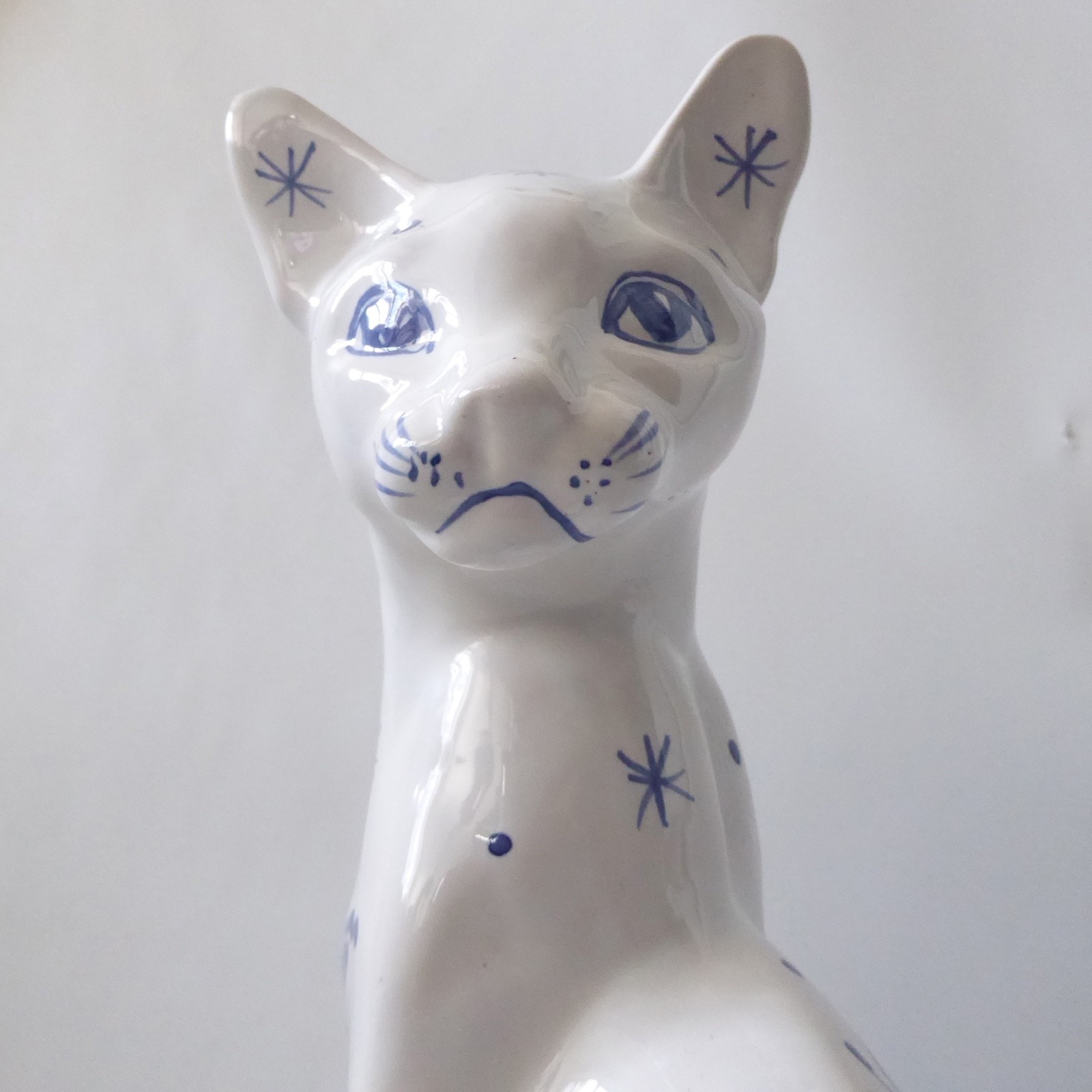David Sharp Rye pottery big cat 13" siamese figure statue, 1970s retro blue - Image 12