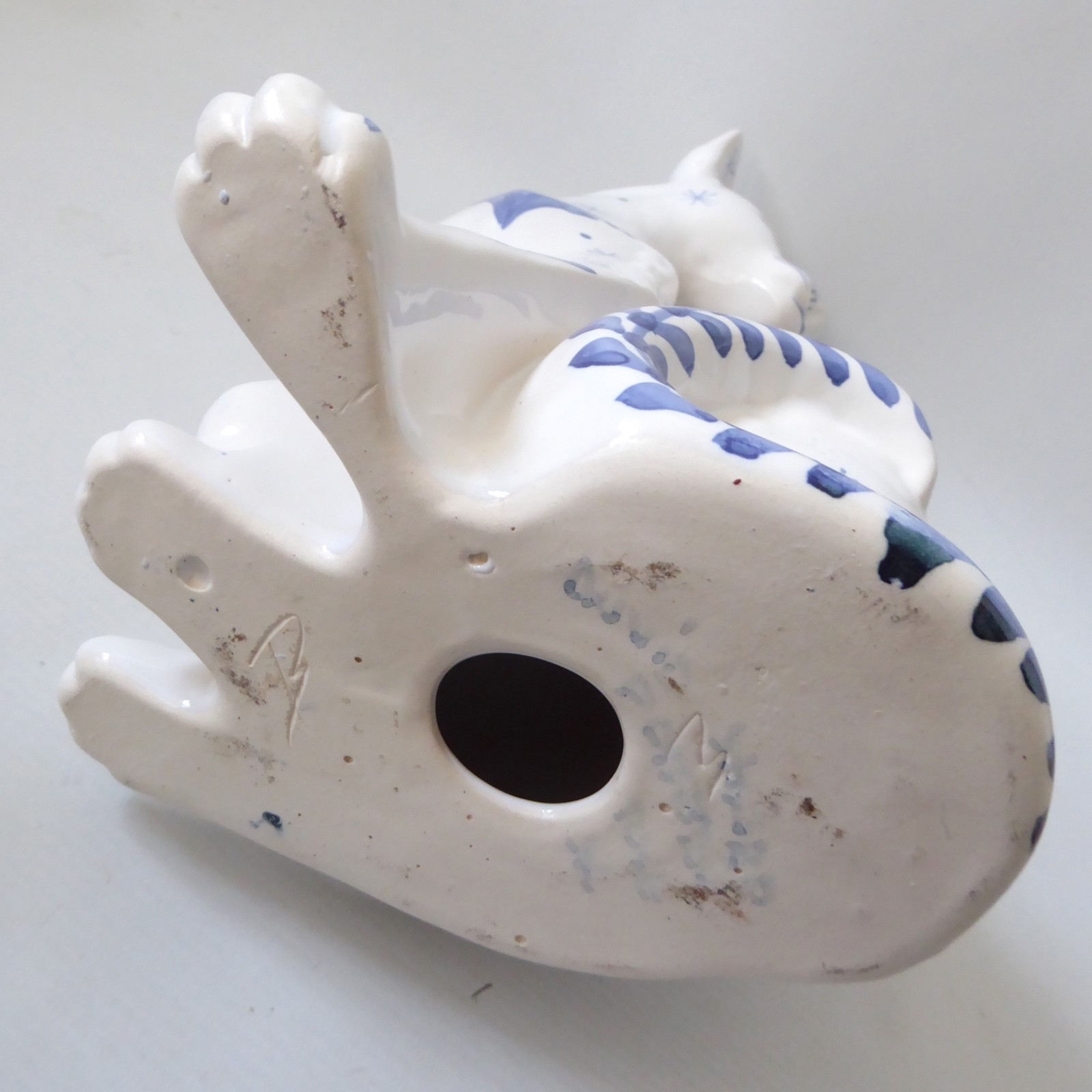 David Sharp Rye pottery big cat 13" siamese figure statue, 1970s retro blue - Image 13